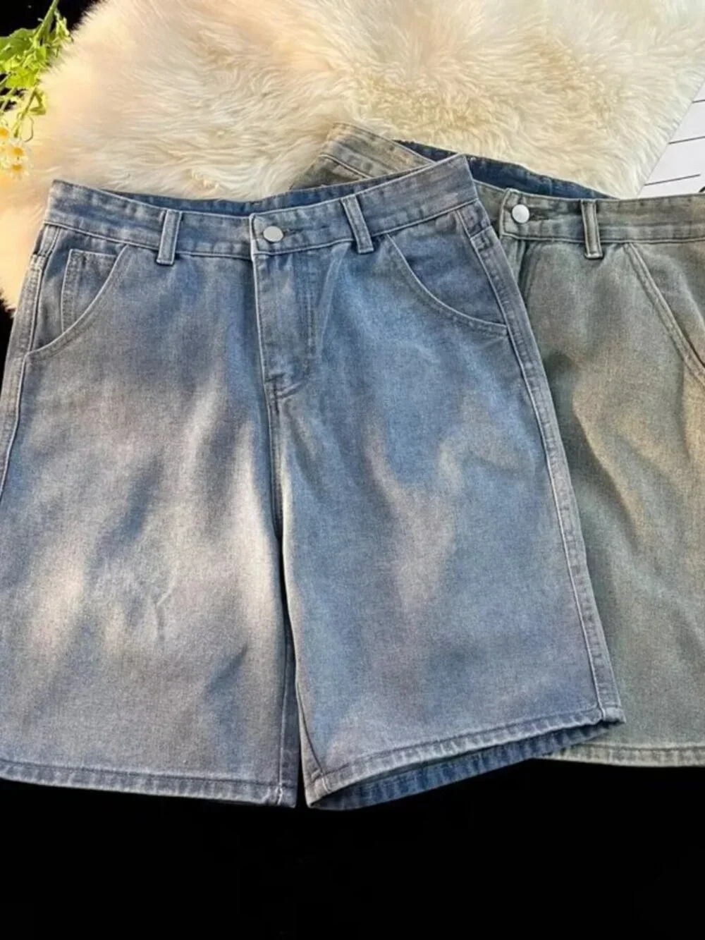Men's Full Size High-Waisted Wide-Leg Denim Shorts Plus Size - Picture 2 of 7